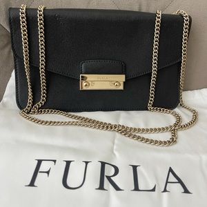 Furla Black Bag with Gold Chain